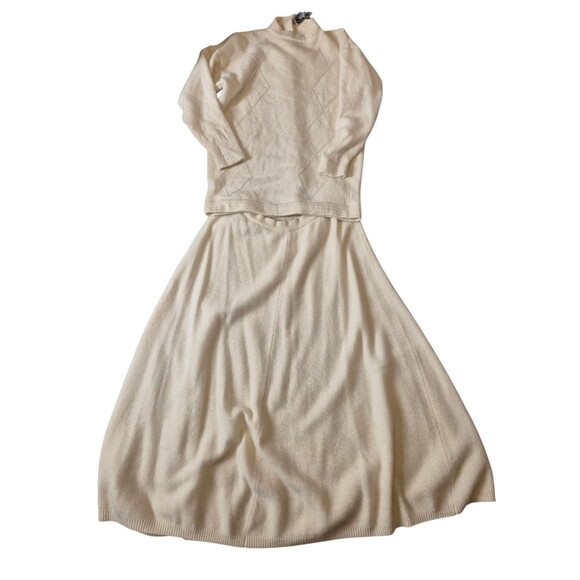 Richard & Co. VTG Lambswool Angora 2pc Knit Skirt Sweater Midi Skirt Ivory Sz M - Picture 1 of 8